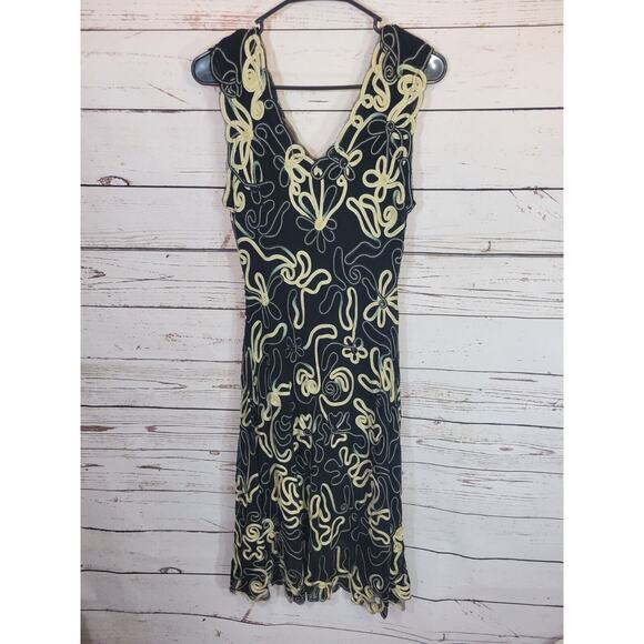 Jolibel Black Floral Applique V-Neck net Overlay Dress Women's Size 10 - Picture 2 of 12